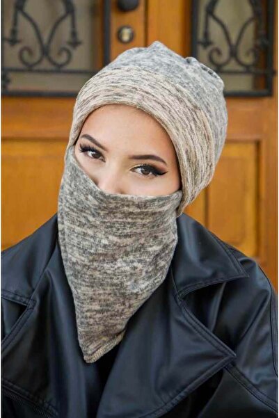 Aişe tesettür Beige Pattern Masked Beanie