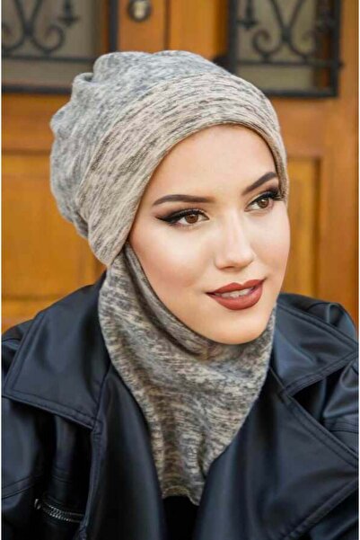 Aişe tesettür Beige Pattern Masked Beanie