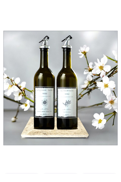 Trend Home Life 750 ml Glass Olive Oil Sunflower Oil Bottle with Marble Stand