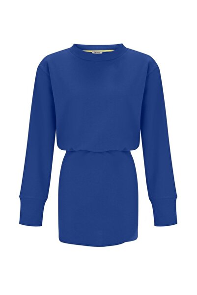 La Sarta Luna γυναικείο μπλε ναυτικό φόρεμα με ελαστική μέση, οβάλ μίνι σχισμή, μακρυμάνικο φόρεμα