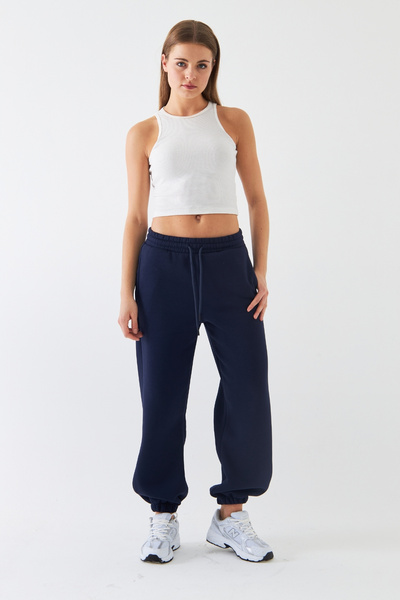 The Champ Clothing Φούτερ Unisex Oversize Navy Blue – 3 νημάτων με ριγέ, ελαστικό στη μέση, με τσέπες, άνετη εφαρμογή