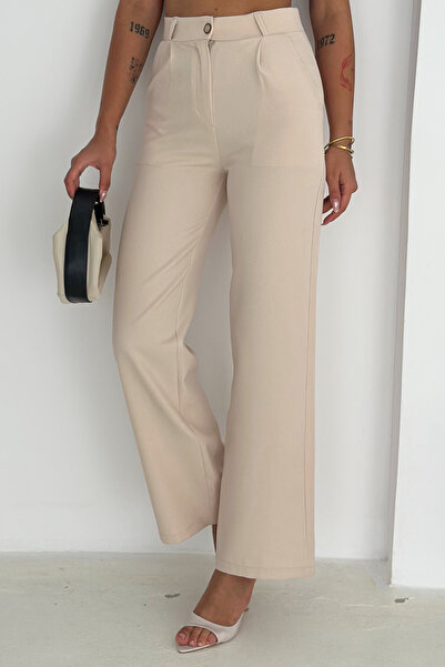 Brantu Kadın Beli Lastikli Likralı Yüksek Bel Palazzo Pantolon