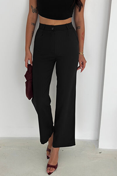 Brantu Kadın Beli Lastikli Likralı Yüksek Bel Palazzo Pantolon