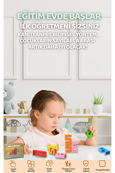 GUİMO Eğitici Oyuncak Montessori Ahşap Sayı Blokları – 3 4 5 Yaş Okul Öncesi ...
