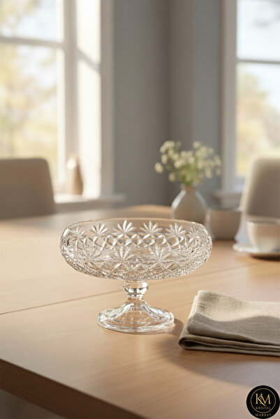 Kristal Market El Yapımı Kristal Palm Desenli 28 Cm Dekoratif Sunumluk Kase