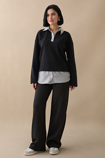 InStyle Garnili Selanik Kumaş Siyah Sweat