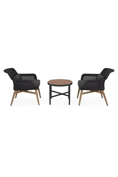 Maison Mex Garden/Terrace Furniture Set with 2 Armchairs and Table, BEZIER, /Black