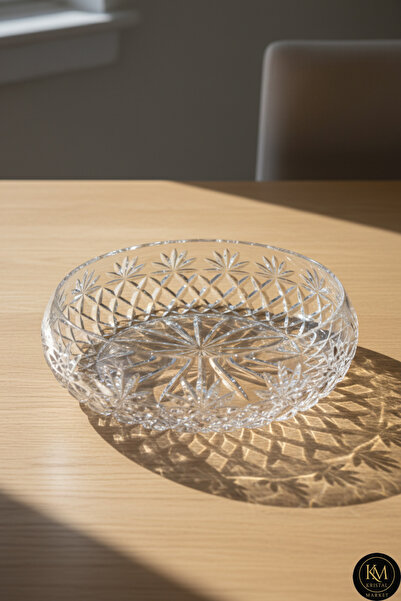 Kristal Market El Yapımı Kristal Palm Desenli 28 Cm Dekoratif Sunumluk Kase