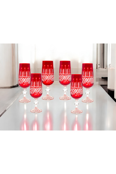 Kristal Market KESME KRİSTAL EL İŞÇİLİĞİ KAHVE YANI Flüt SU BARDAĞI 6'lı Set