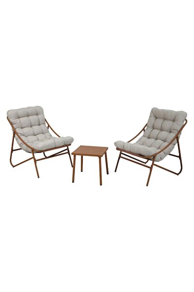 Maison Mex Garden/Terrace Furniture Set with 2 Armchairs and Table, MARSEILLE, Brick/Beige