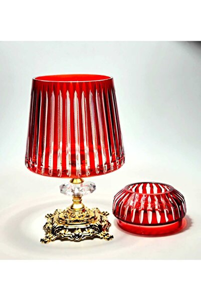 Kristal Market El Yapımı Kesme Kristal Merkür Vertical Desen Dekoratif Sunumluk Kapalı Peçetelik Kırmızı