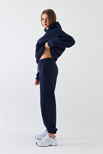 The Champ Clothing Φούτερ με κουκούλα Oversize Unisex Navy Blue – 3 Thread Fleece, με κουκούλα, τσέπη καγκουρό, βασικό