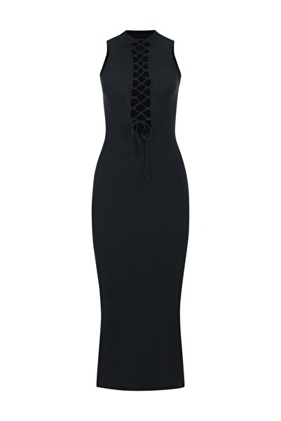 La Sarta Μακρύ φόρεμα Pisa με ανοιχτό μπροστινό γιακά μαύρο