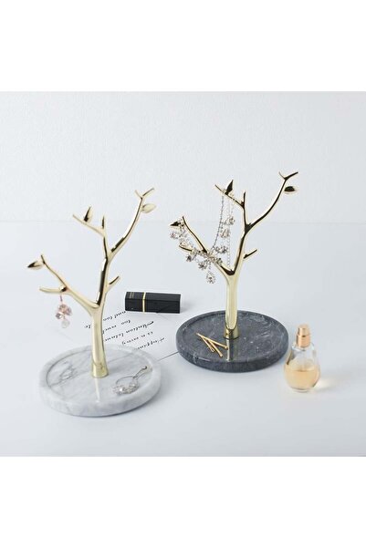 HZL Gerçek Mermer Tabanlı Ağaç Motifinde Dekoratif Takı, Küpe, Kolye, Bilezik Askılığı