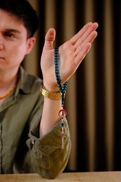 dergah tesbih Ayyıldız Tasarım Çeşm-i Bülbül Motif Mavi Ateş-i Kehribar Tesbih