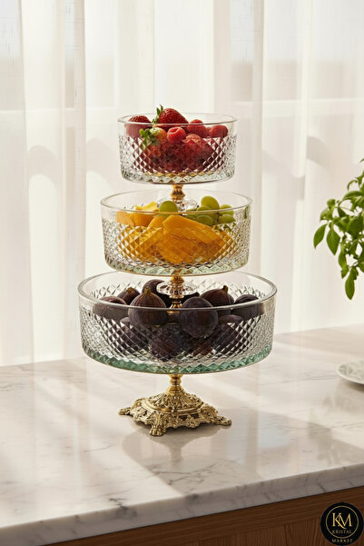 Kristal Market El Yapımı Kristal Karizma Desenli 25-19-16 Cm Dekoratif Sunuml...