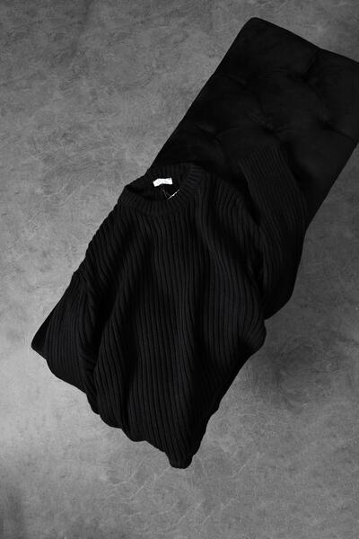 Slatra Ανδρικό πουλόβερ με μαύρη χοντρή ραβδωτή μάλλινη λαιμόκοψη