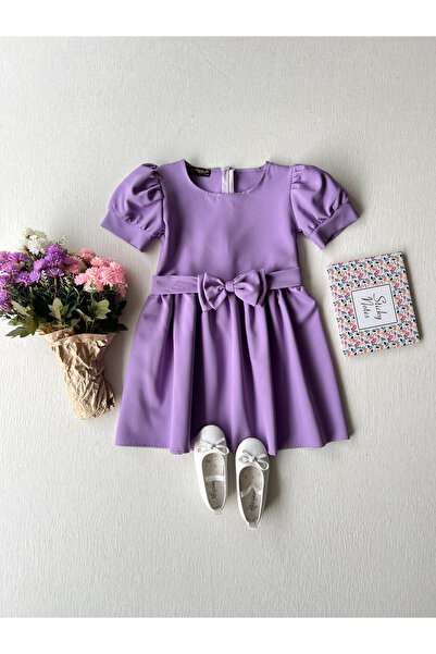KÜÇÜĞÜM BUTİK Lila Karpuz Kollu Kız Çocuk Krep Elbise