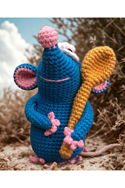 HeraLuxe %100 Organik El Örgüsü Ratatouille Aşçı Sevimli Fare Amigurumi
