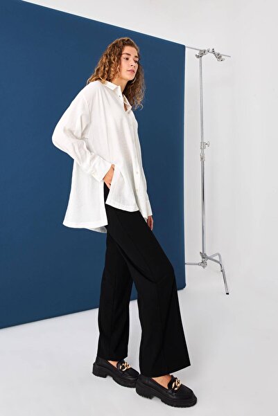Addax Oversize Shirt with Side Slits G8128-H8Asn75