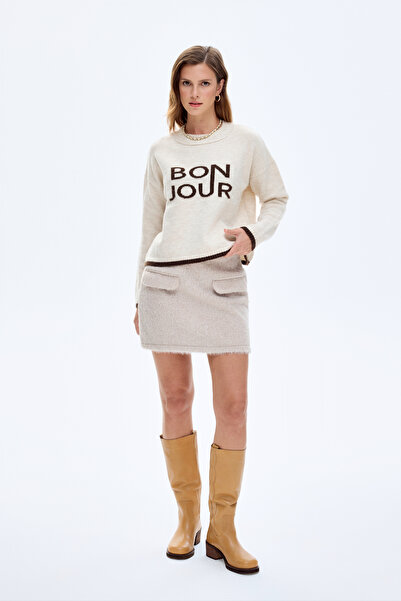 Quzu Tricotaj cu gât rotund Bine ați venit, pulover crem