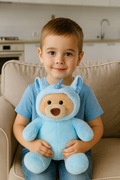 hak-iş oyuncak Unicorn Kostümlü Sevimli Ayıcık Peluş Oyuncak – Mavi / 40 cm