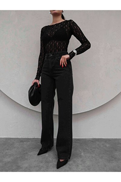 ESRAHELVACI Fekete kő széles szárú farmernadrág