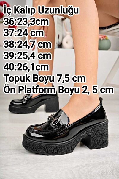 BAHRİNA Siyah Rugan Topuklu Loafer Zincir Kadın Ayakkabı