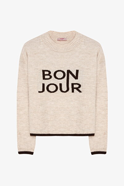 Quzu Κρέμα πλεκτού πουλόβερ με λαιμόκοψη Bonjour Written