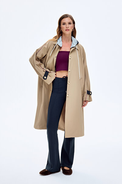 Quzu Оверсайз-пальто з капюшоном і контрастним коміром, колір камел