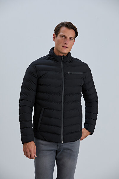 PIQUE Men's Black Coat Puffer Coat with Zipper