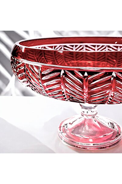 Kristal Market 28cm Cut Crystal Paris Decor Red Footed Bowl Milas Pattern