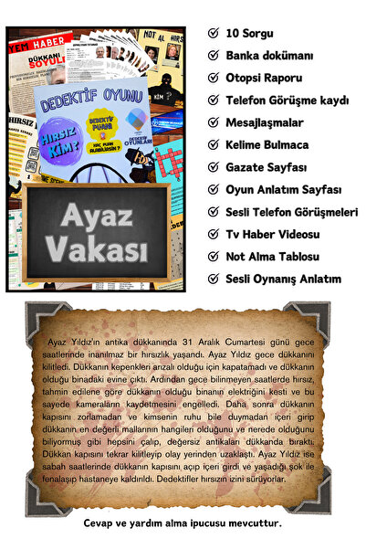 Suçlu Kim Dedektiflik Suç Çözümleme-suçluyu Bulma-dedektif Oyunu-cinayet Çözme-dedektif Oyunu-kutu Oyunu-7'li.