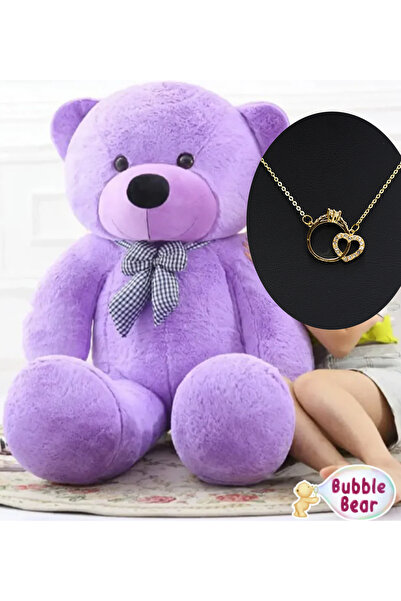 bubblebear مجموعة هدايا مليئة بالحب – دب كبير من القطيفة بطول 90 سم وقلادة مط...