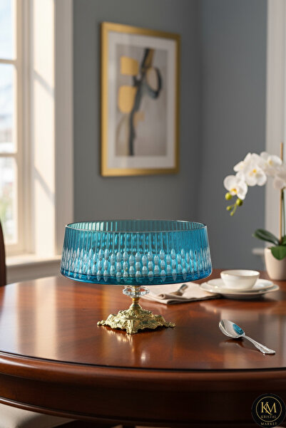 Kristal Market وعاء كبير بتفاصيل ذهبية مزخرفة بقطع كريستال