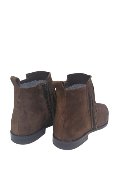 DRY SHOES Hakiki Deri Kahverengi Kadın Bot Ayakkabı Sivri Burun Düz Taban Fermuarlı Püsküllü Bilekte DRY-2113