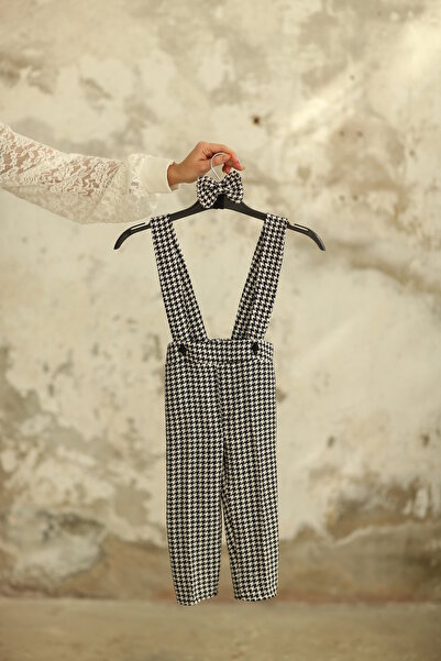 KÜÇÜĞÜM BUTİK Black Houndstooth Salopet and Bow Tie (Salopet-Papyon)