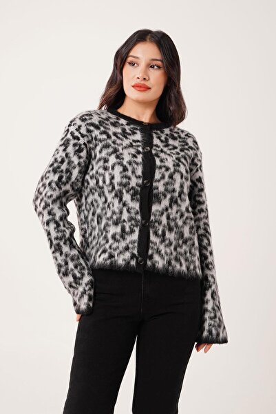 Hipo Trend Sakallı Leopar Model Gri Triko Hırka