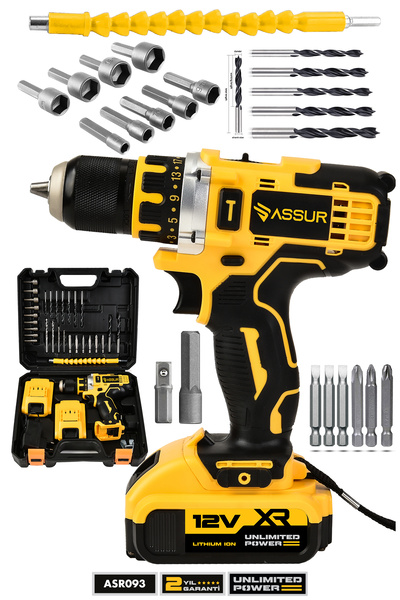 ASSUR 12v Çift Akü Şarjlı Matkap Metal Şanzıman Bakır Sargılı Akülü Vidalama