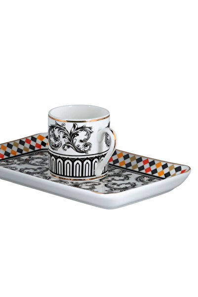 Lucky Art Margery Bone Single Porcelain Baroque Pattern Cup Set with Coffee Tray