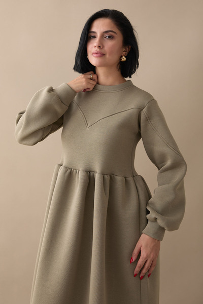 InStyle Elenor Balon Kol Elbise - Haki