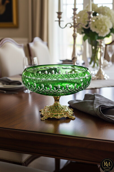 Kristal Market KRİSTAL KESME GOLD AYAK YEŞİL KASE