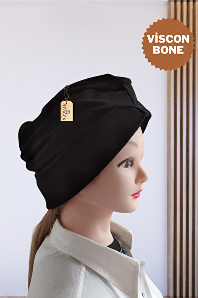 Tergek Viscon Swimming Cap, Flat Front, Black with Back Band, Two-Way Model, Waterproof Swimming Pool Cap