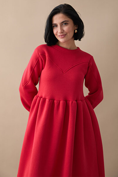 InStyle Elenor Balloon Sleeve Dress - Red