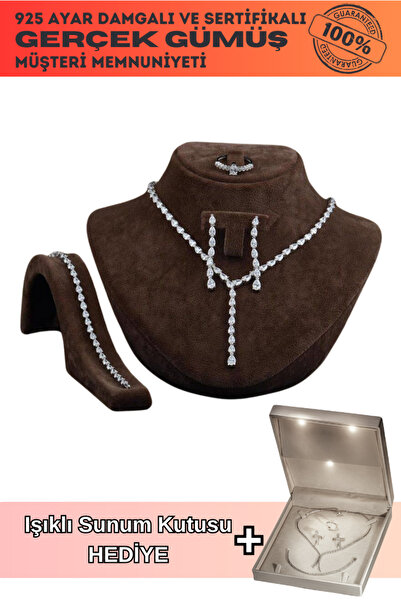 OSMANLI GÜMÜŞ Açela Zirkon Taşlı Gümüş Su Yolu Set - Kolye, Bileklik, Küpe, Y...