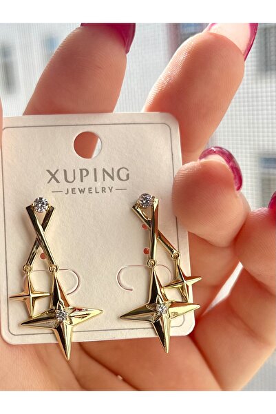 XUPING JEWELRY HANZEM XUPİNG Kutup Yıldızı Formlu Altın Renkli 14 K Çelik Küpeler