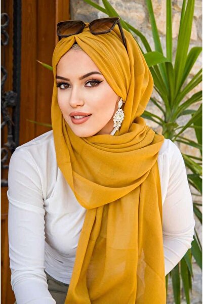Aişe tesettür Mustard Drawstring Ready Shawl