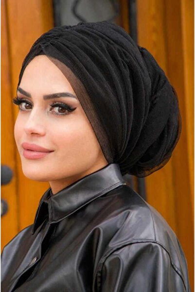 Aişe tesettür غطاء رأس ملفوف من التول الأسود