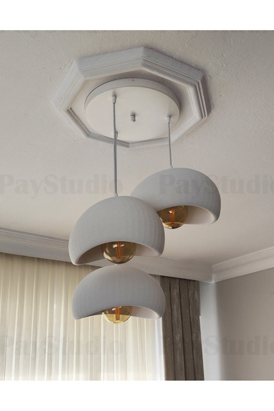 PayStudio Beton Görünüm 3 Lü Sarkıt Avize Bohem Modern Rustik (E27 Ampul Hediyedir.)