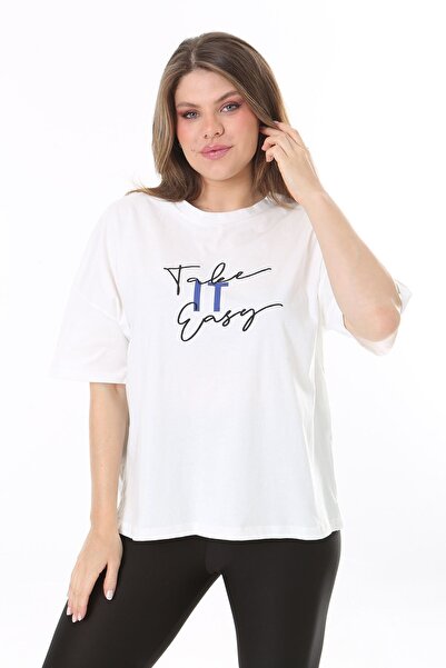 Şans Жіноча великого розміру біла бавовняна тканина з вишивкою на передній частині короткий рукав блуза 65N37855